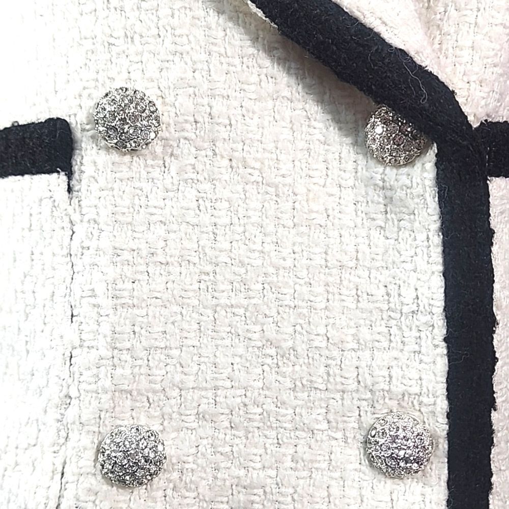 Avec Les Filles Black and White Blazer Tweed Double Breasted Tipped Jacket. M - Picture 5 of 16